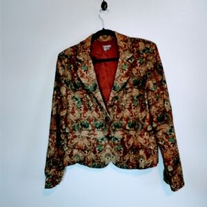 Anthracite paisley patterned brown blazer with matching brown lining. Ribbed vel
